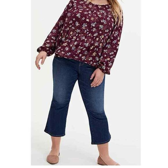 NEW TORRID Blouse Top 2X Tiered Floral Boho Peasant Flowy Cottagecore‎ Burgundy - Picture 3 of 11